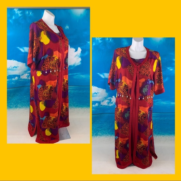 Meetu Magic African Scene Maxi Dress & Cardigan - Picture 1 of 14
